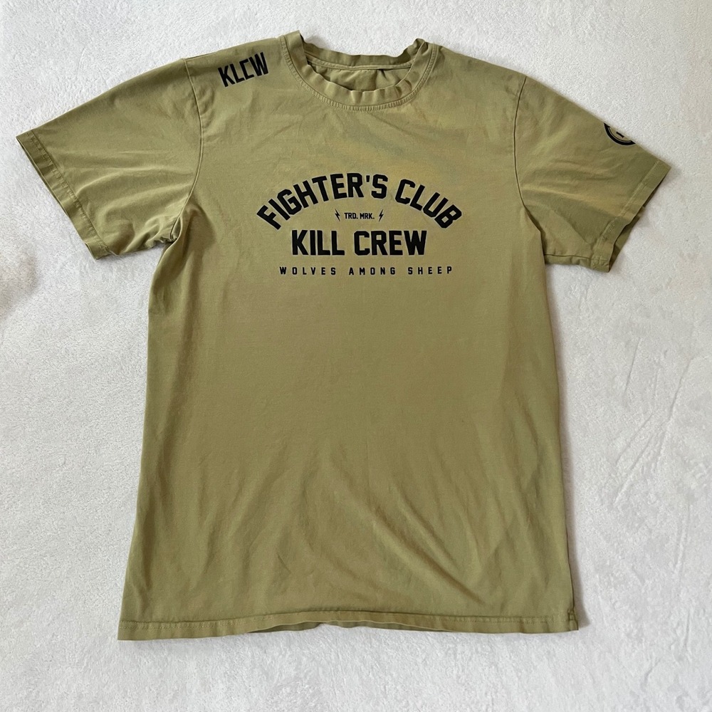 Kill Crew Fighters Club T-Shirt Olive Green Graphic Gym Streetwear Size Medium